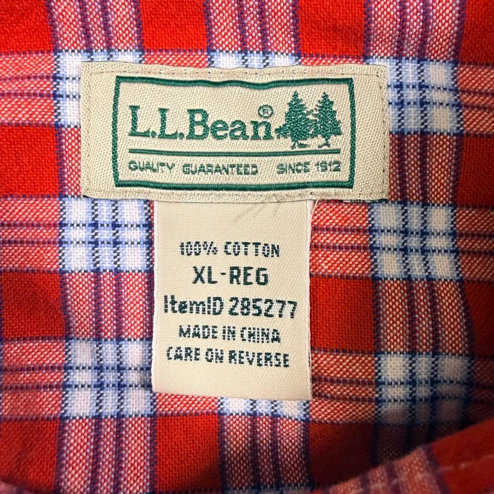 LL Bean Mens XL Regular Red Plaid Button Down Shirt Cotton Long Sleeve 285277 - Picture 3 of 12